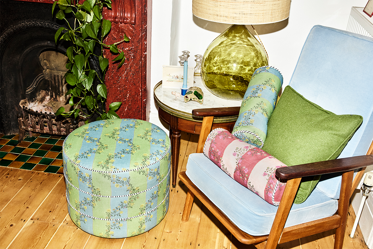 Bolster Cushion | Vine Blots in Artichoke & Dusky Blue